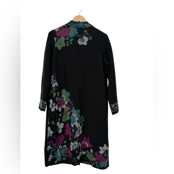 J. Jill Black Floral Jacquard Long Sweater Duster Coat Cardigan Medium - Picture 2 of 16